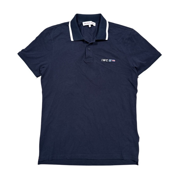 Orlebar Brown IWC Watches Navy Blue White Striped Pique Polo Shirt Mens Medium - Picture 1 of 9